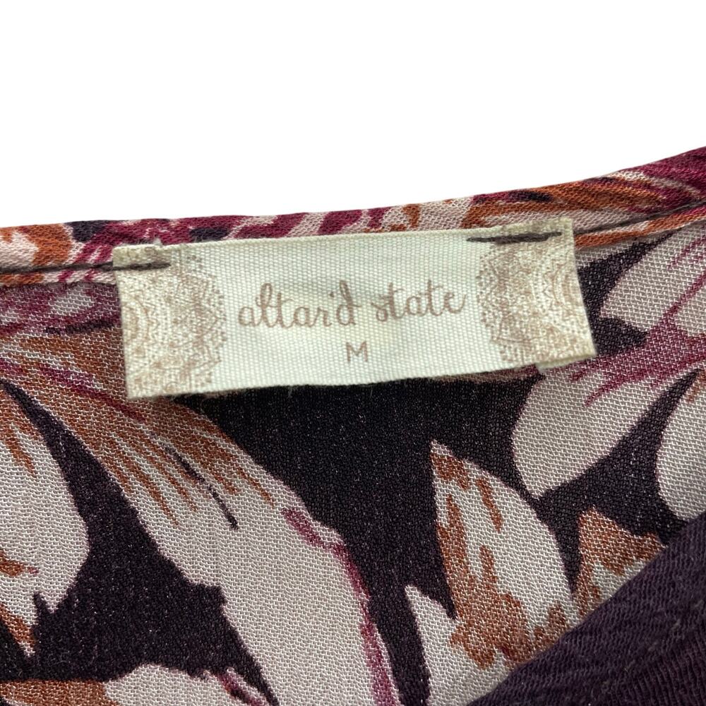 Altar’d State Burgundy Floral Front Keyhole Long Sleeve Tunic Top Size Medium - Picture 5 of 8